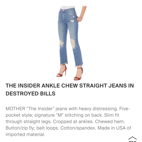 MOTHER SUPERIOR INSIDER CROP STEP CHEW IN DESTROYED BILLS HIRISE STRAIGHT LEG - Picture 7 of 16